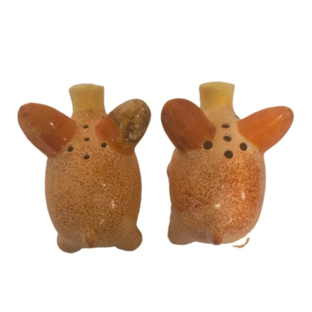 Vintage Ceramic Pig Salt Pepper Shakers Set Orange Yellow Made in Occupied Japan
